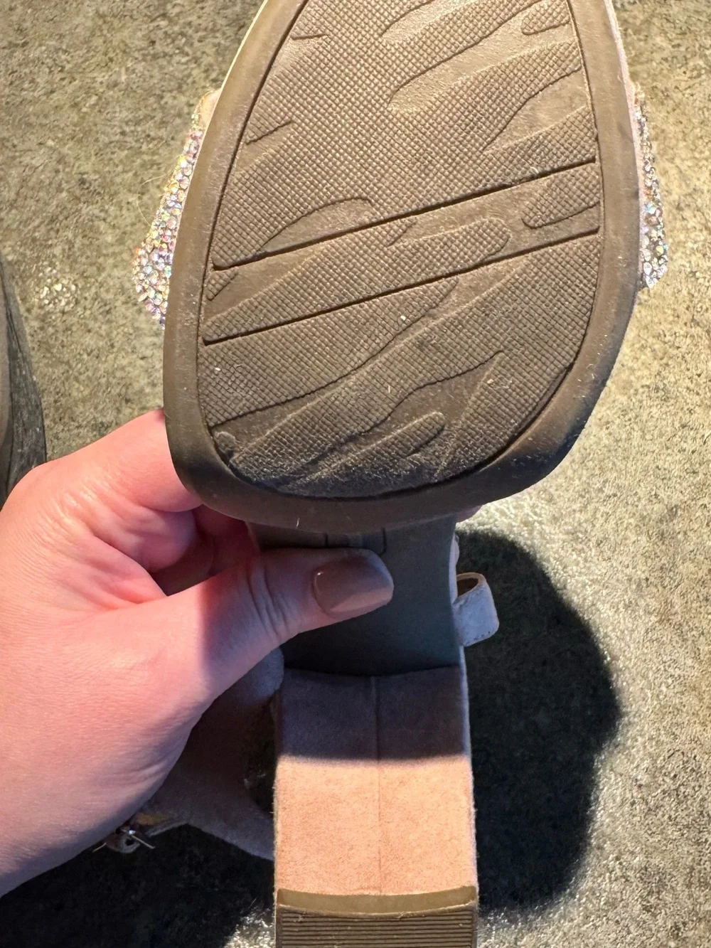 Anne Klein Pink Suede Block Heel Sandals with Rhinestone Strap 9.5